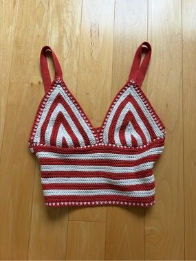 Stradivarius Red and White Crochet Bralette